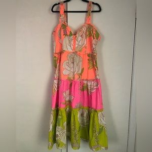 FARM RIO Mixed Neon Garden Midi Dress, Size XL